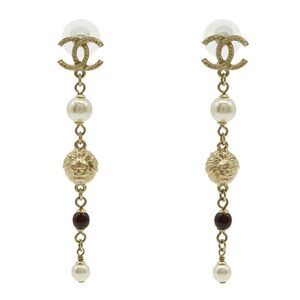 Chanel Coco Mark Pearl Lion Head Swing Earrings